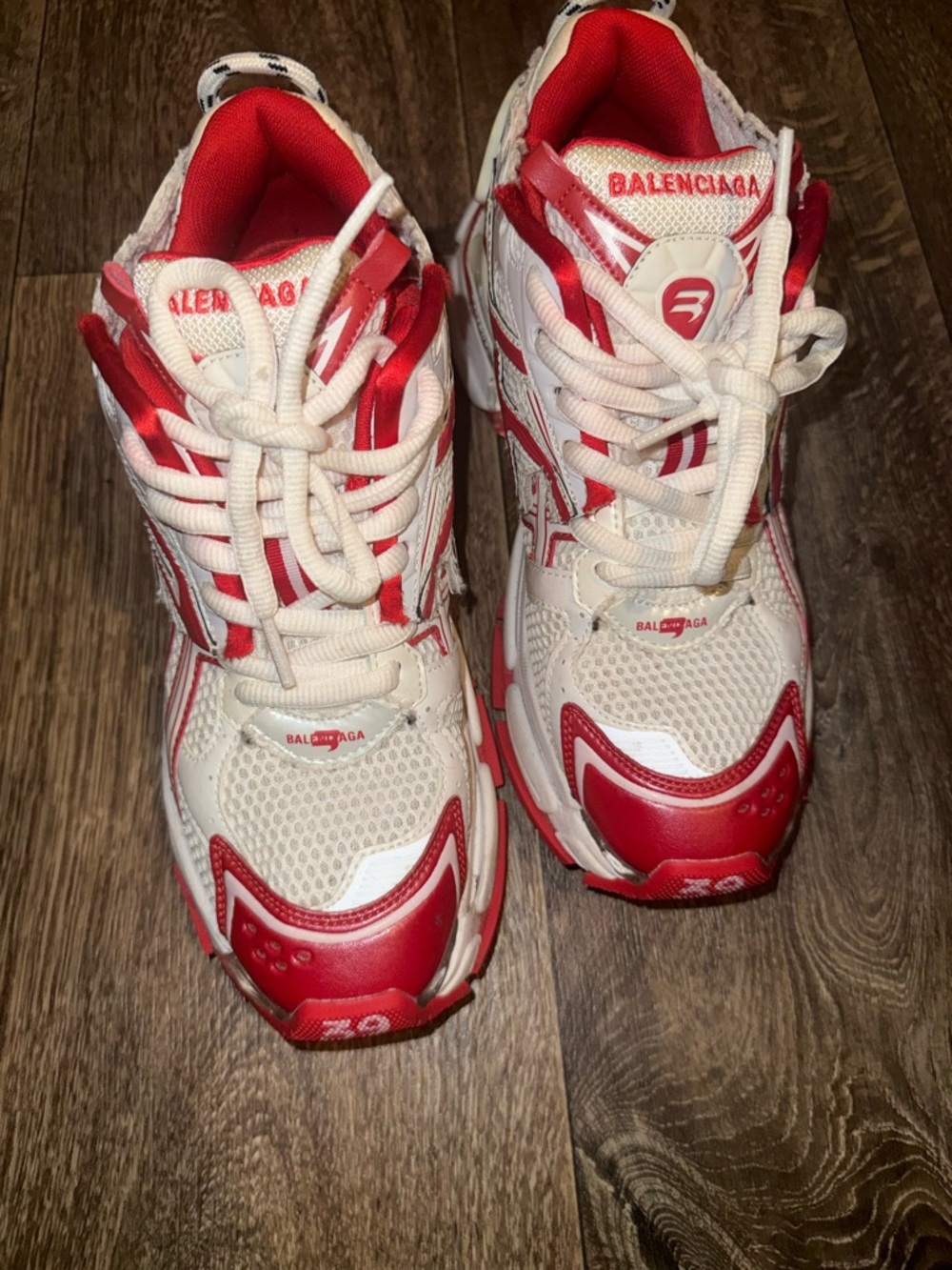 Balenciaga White and Red Chunky Retro Sneakers